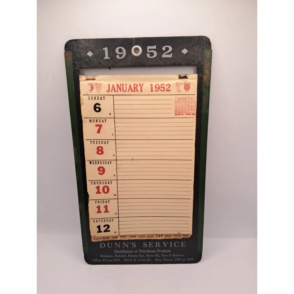 Vintage 1952 Dunna Service Petroleum Products Calender Biola CALIF Advertising
